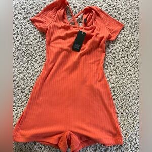 NEW Wild Fable Orange Ribbed Shorts Romper size Small Recycled Polyester Ties